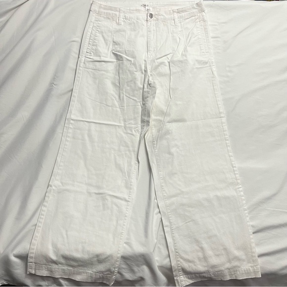 cleo Pants - Cleo White Wide Leg Trouser Pants | Size 12 | High Rise Stretch Cotton